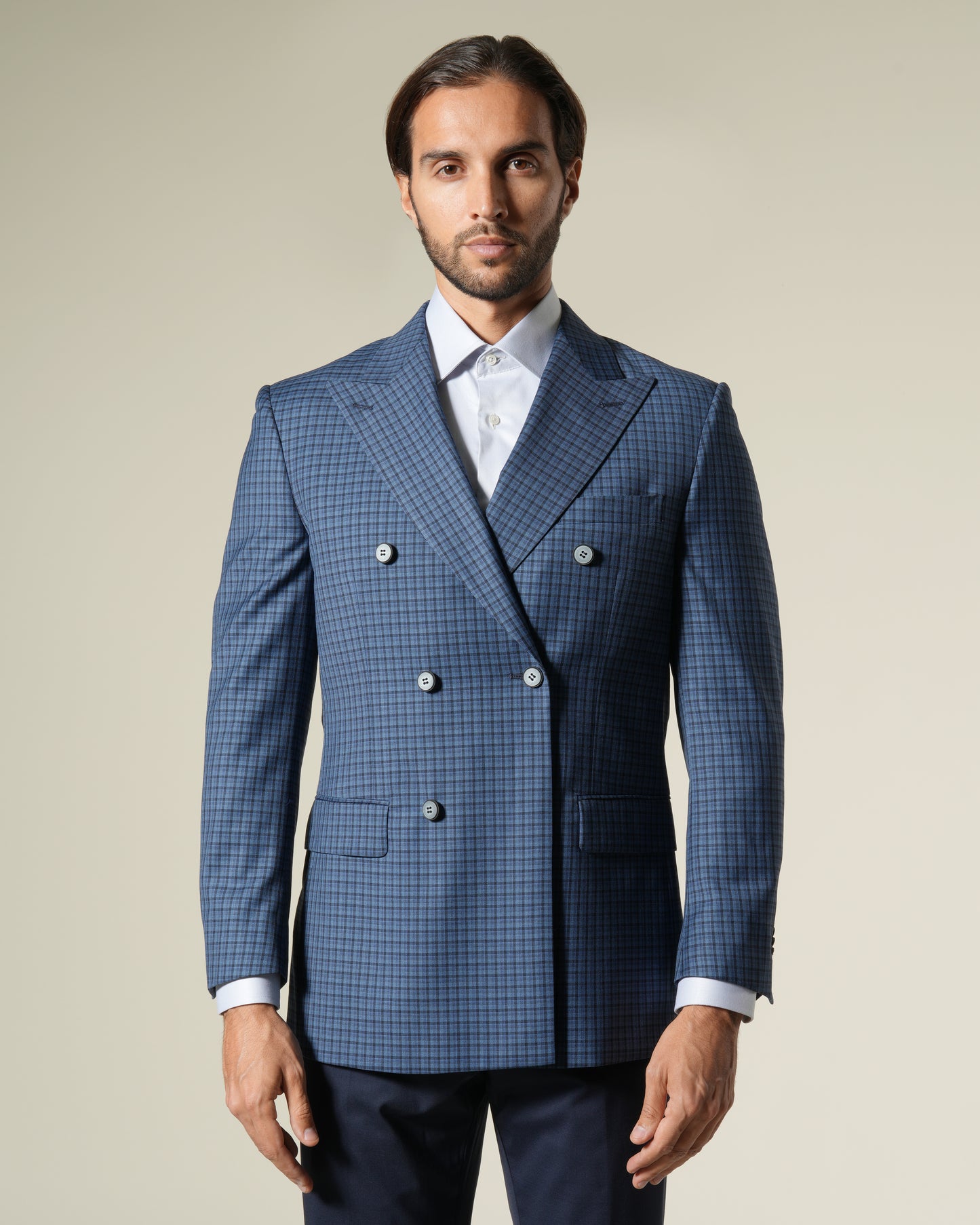 Checked Double-Breasted Suit Jacket