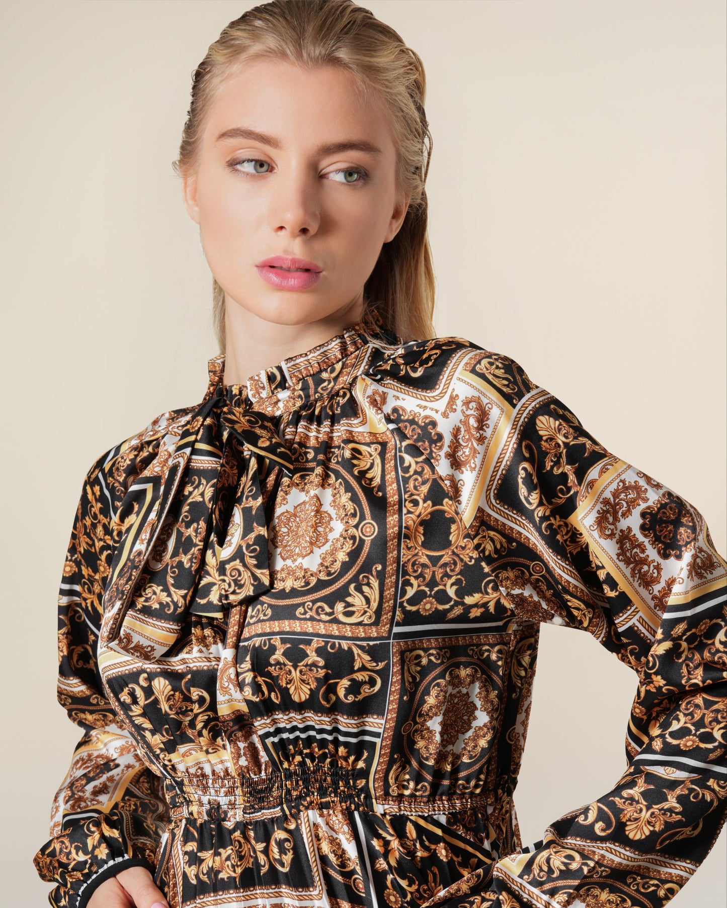 Baroque Patchwork Print Self-Tie Maxi Dress