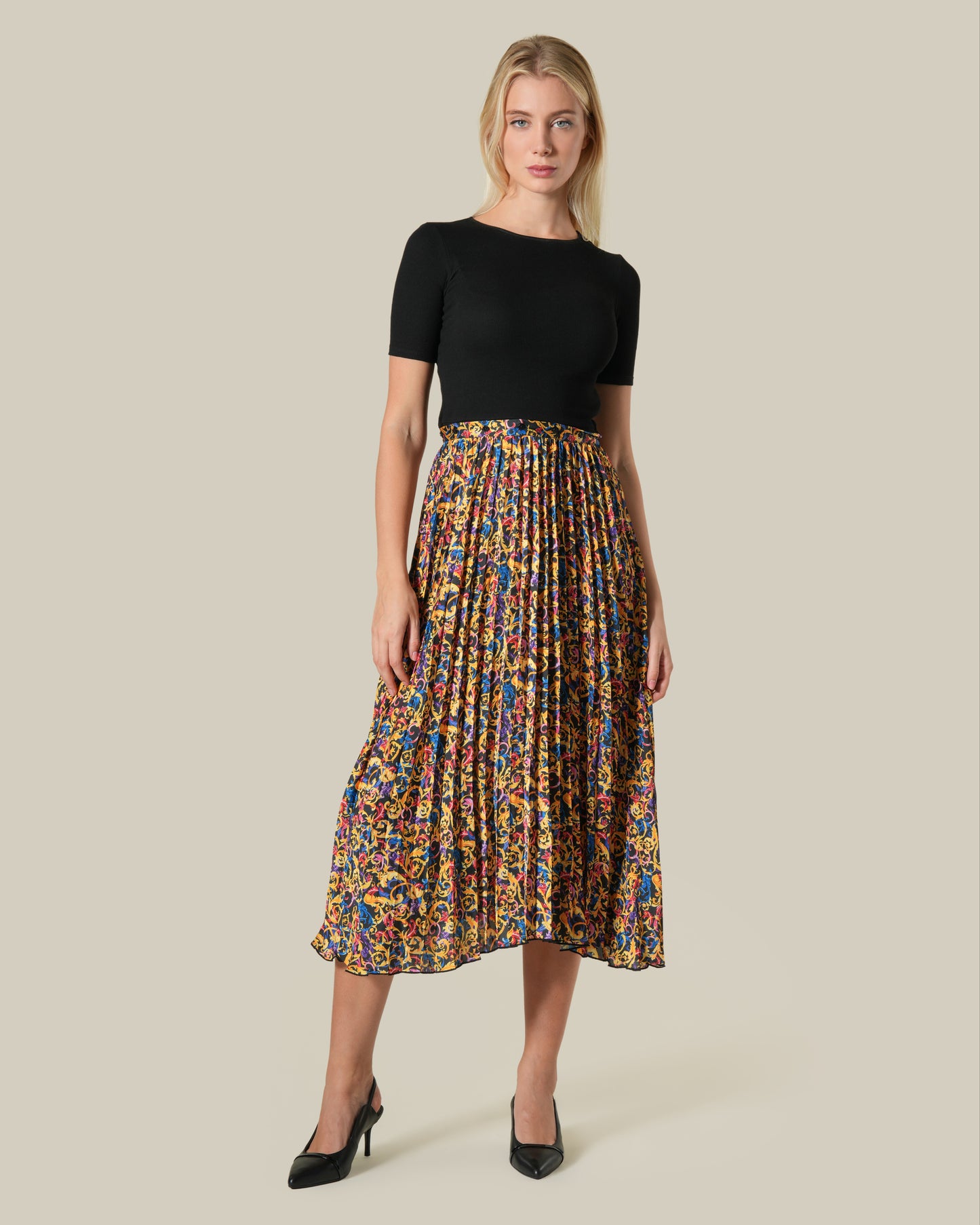 Multicolor Baroque Printed Plisse Midi Dress