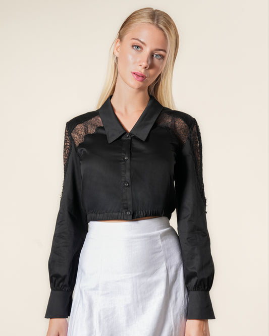Lace Insert Long Sleeves Shirt