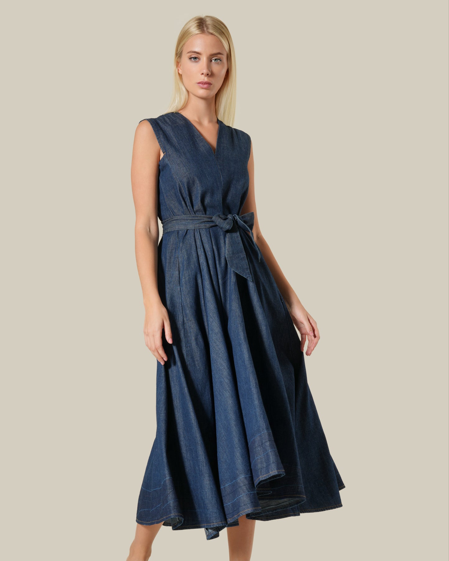 Sleeveless Chambray Dress