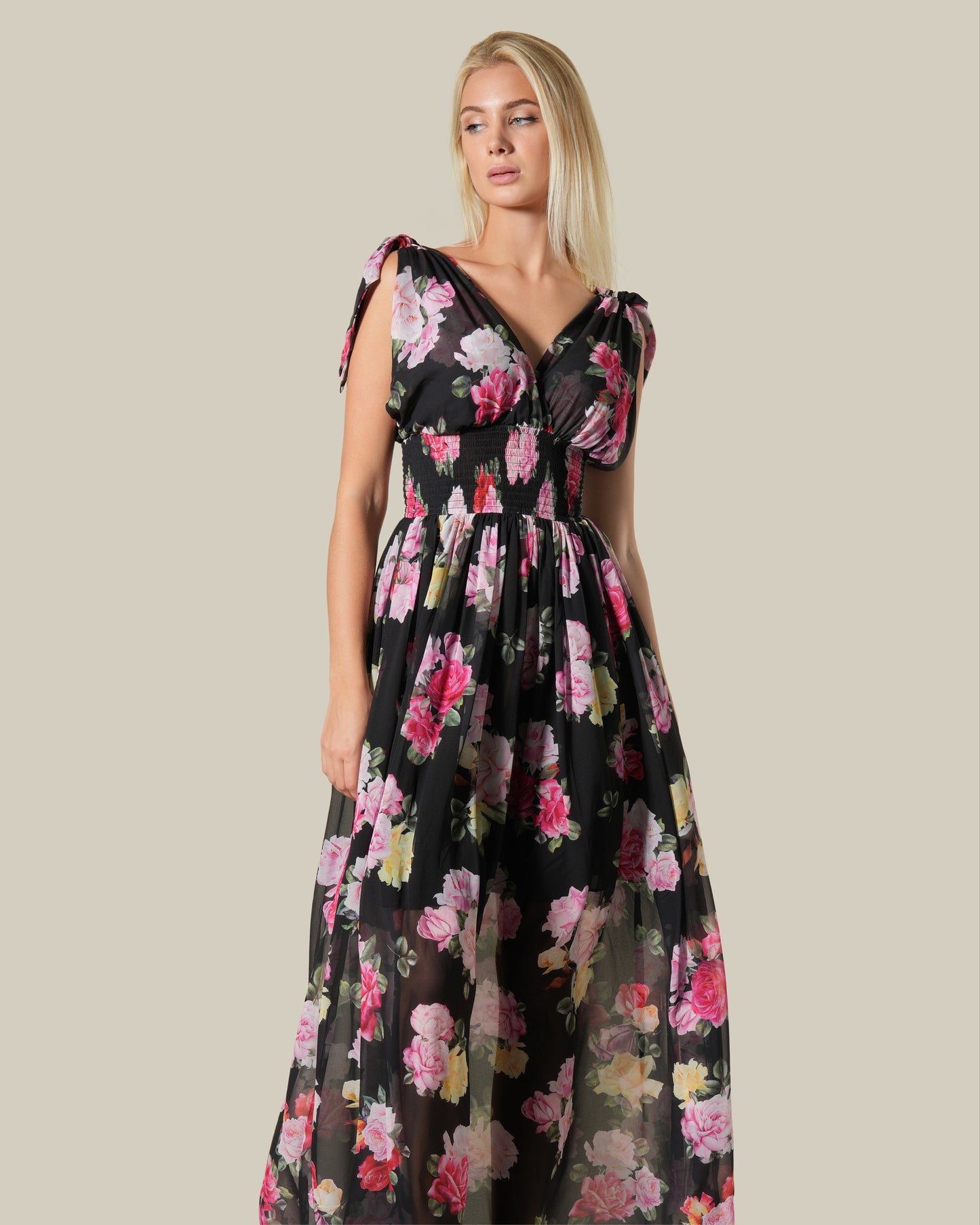 Floral Sheer Effect Maxi Dress
