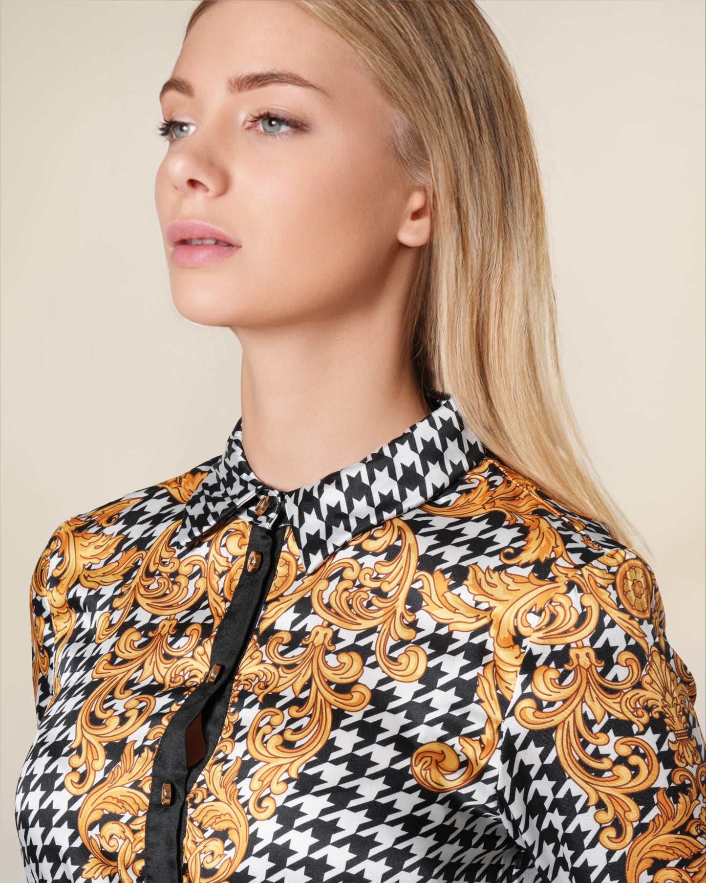 Geometric Baroque Print Pleated Shirt Dress