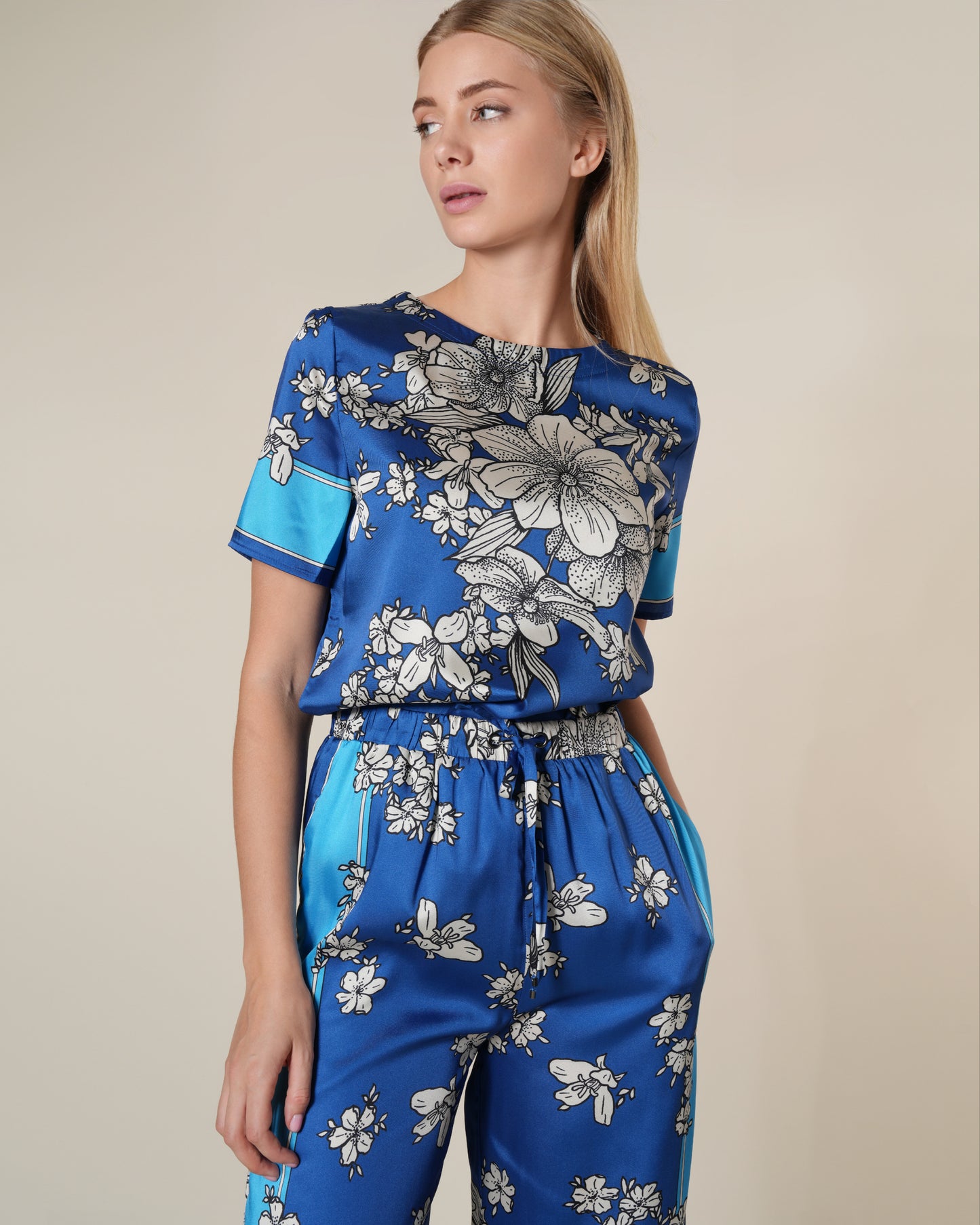 Royal Floral Print Wide Leg Pants