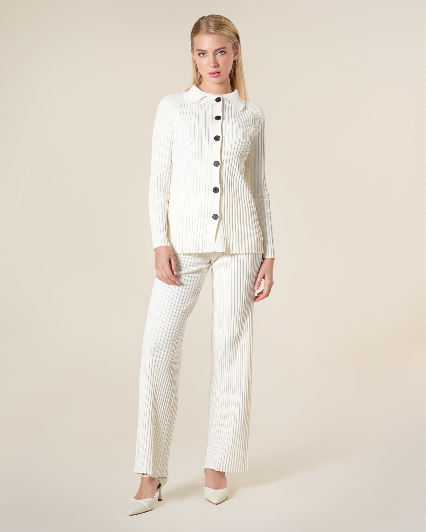 Rib-Knit Straight Leg Trousers