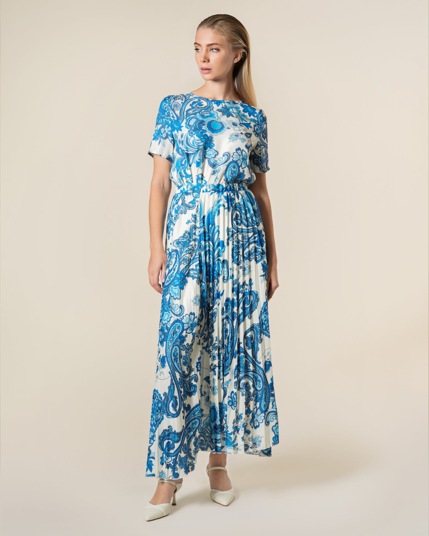 Paisley Print Pleated Maxi Skirt