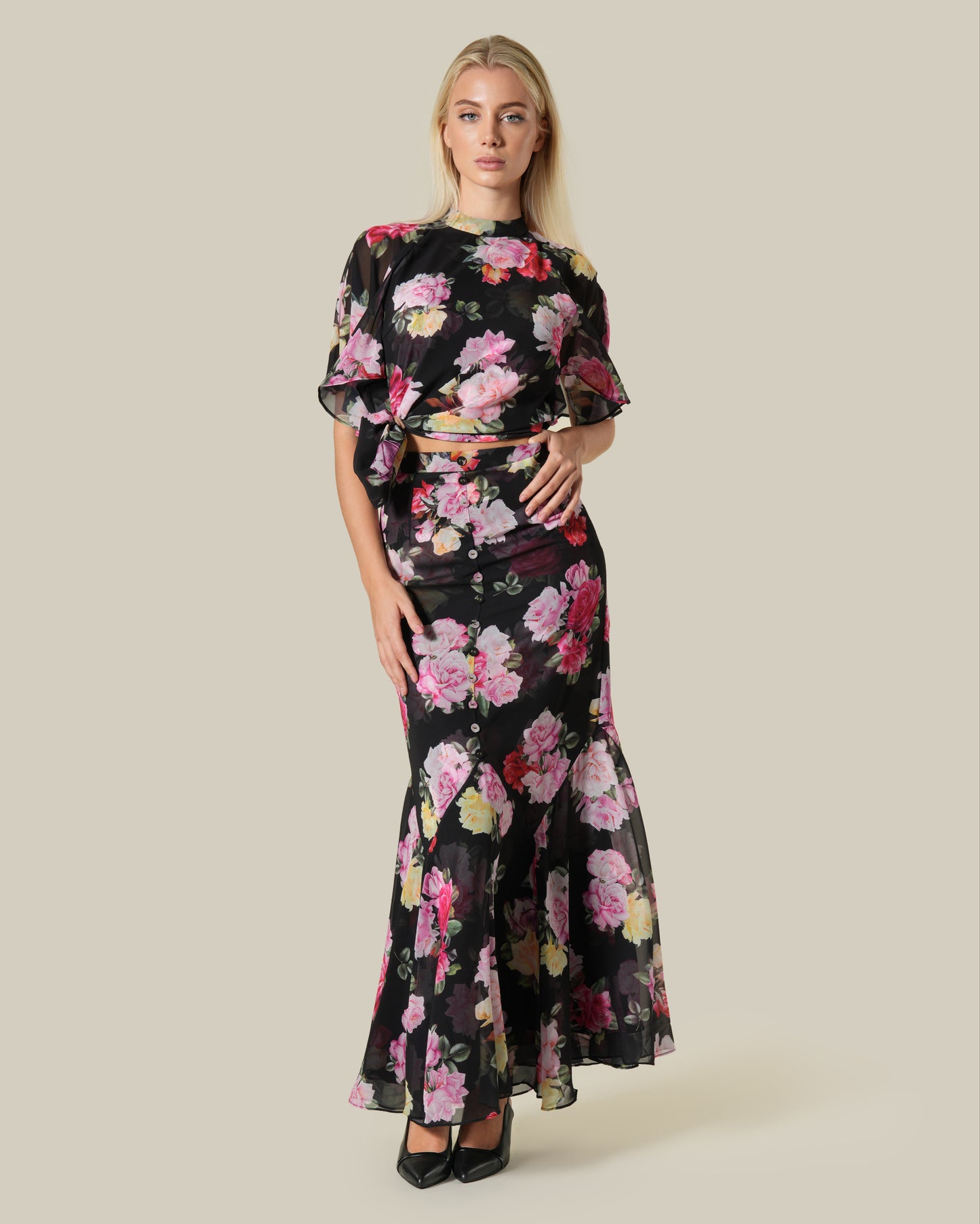 Floral Sheer Effect Maxi Skirt