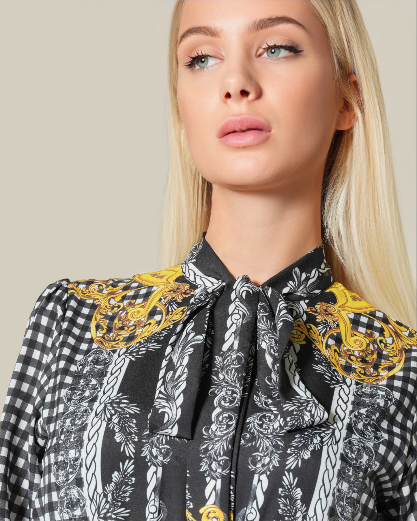Checked Baroque Print Maxi Dress