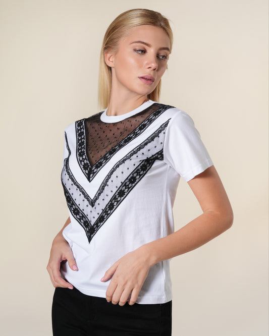 Lace Embellished Cotton T-Shirt