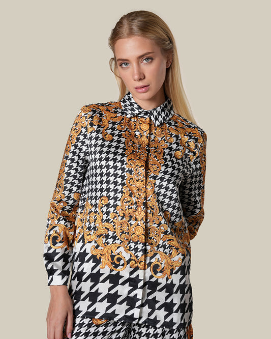 Baroque Houndstooth Motif Shirt