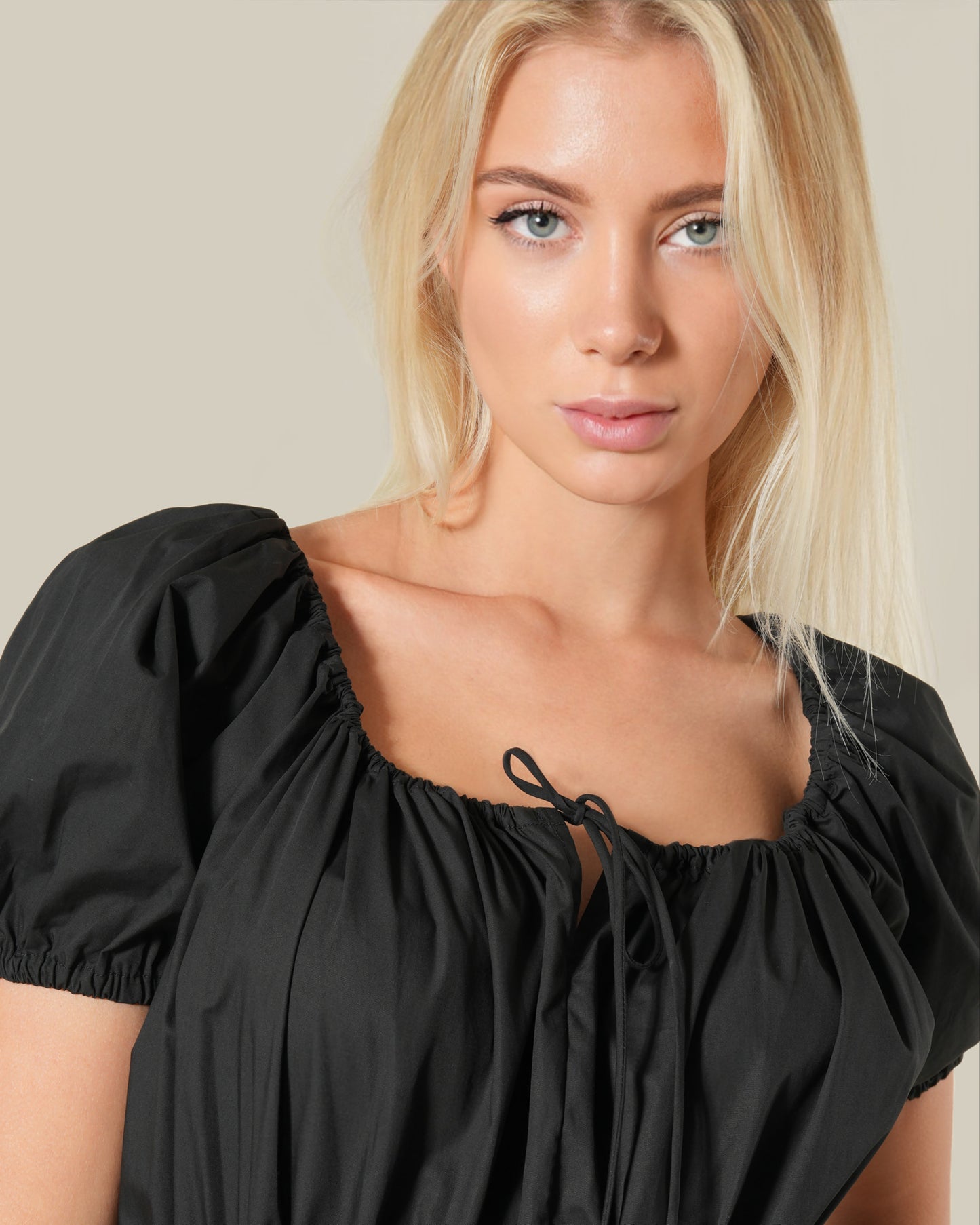 Puff Sleeved Cotton Midi Dress