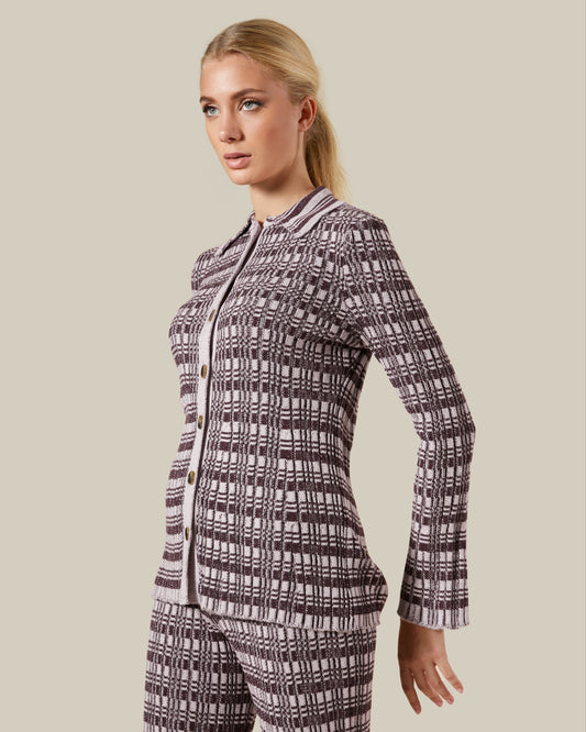 Checked Knitted Cardigan