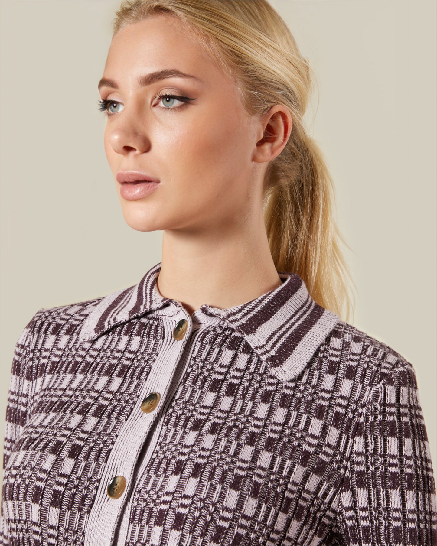 Checked Knitted Cardigan