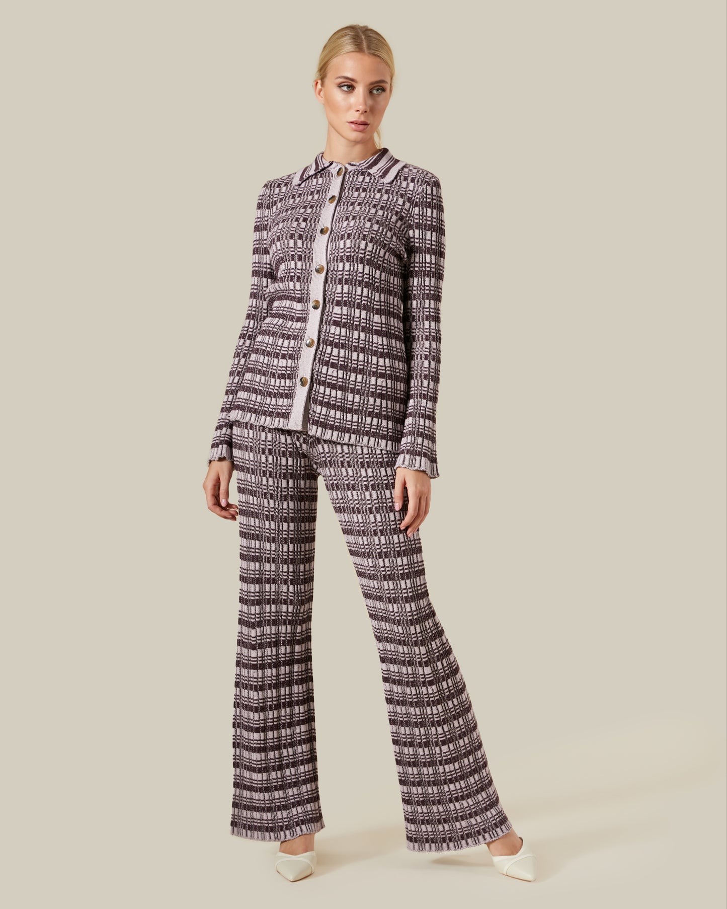 Checked Knitted Cardigan