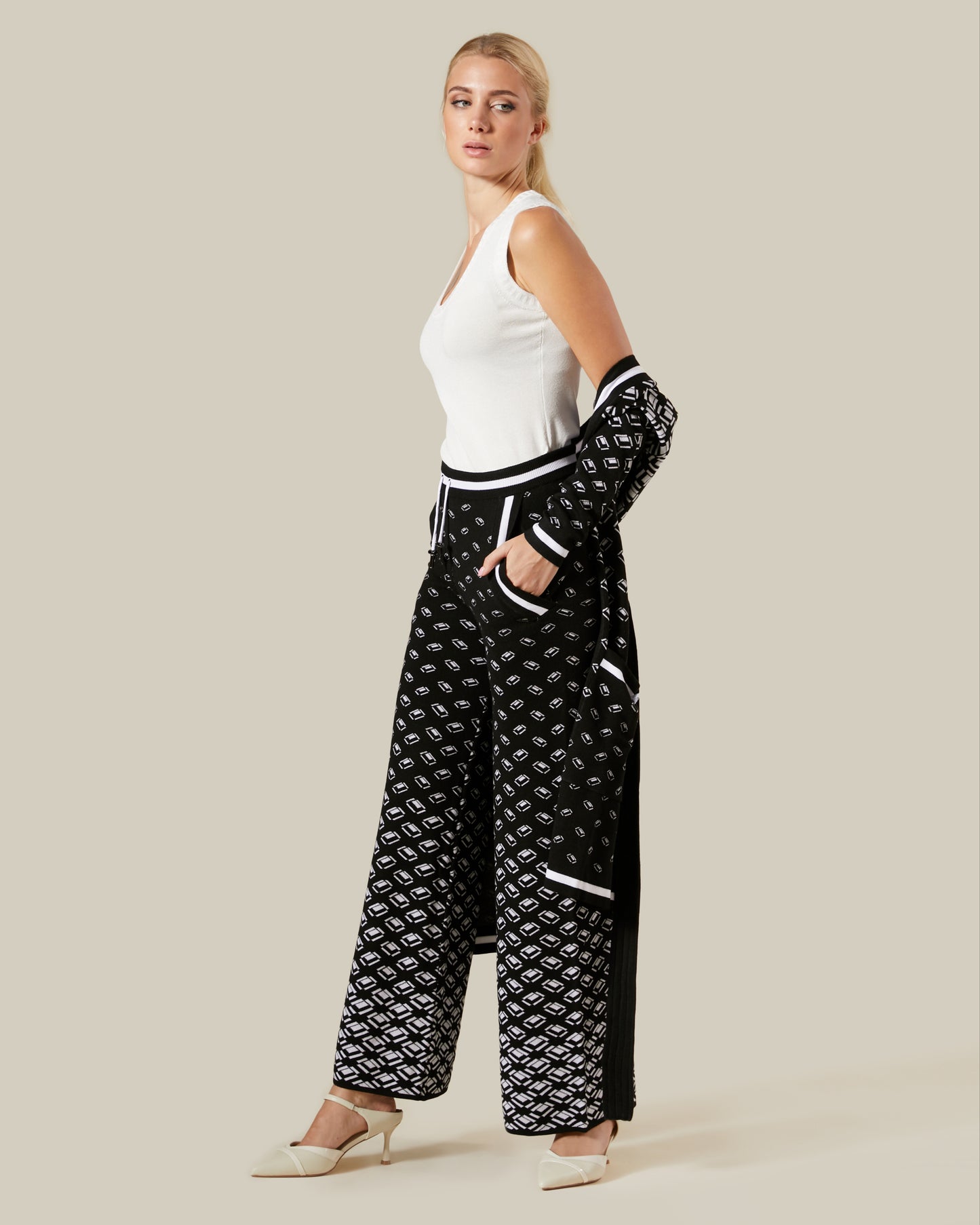 Geometric Patterned High-Rise Pants