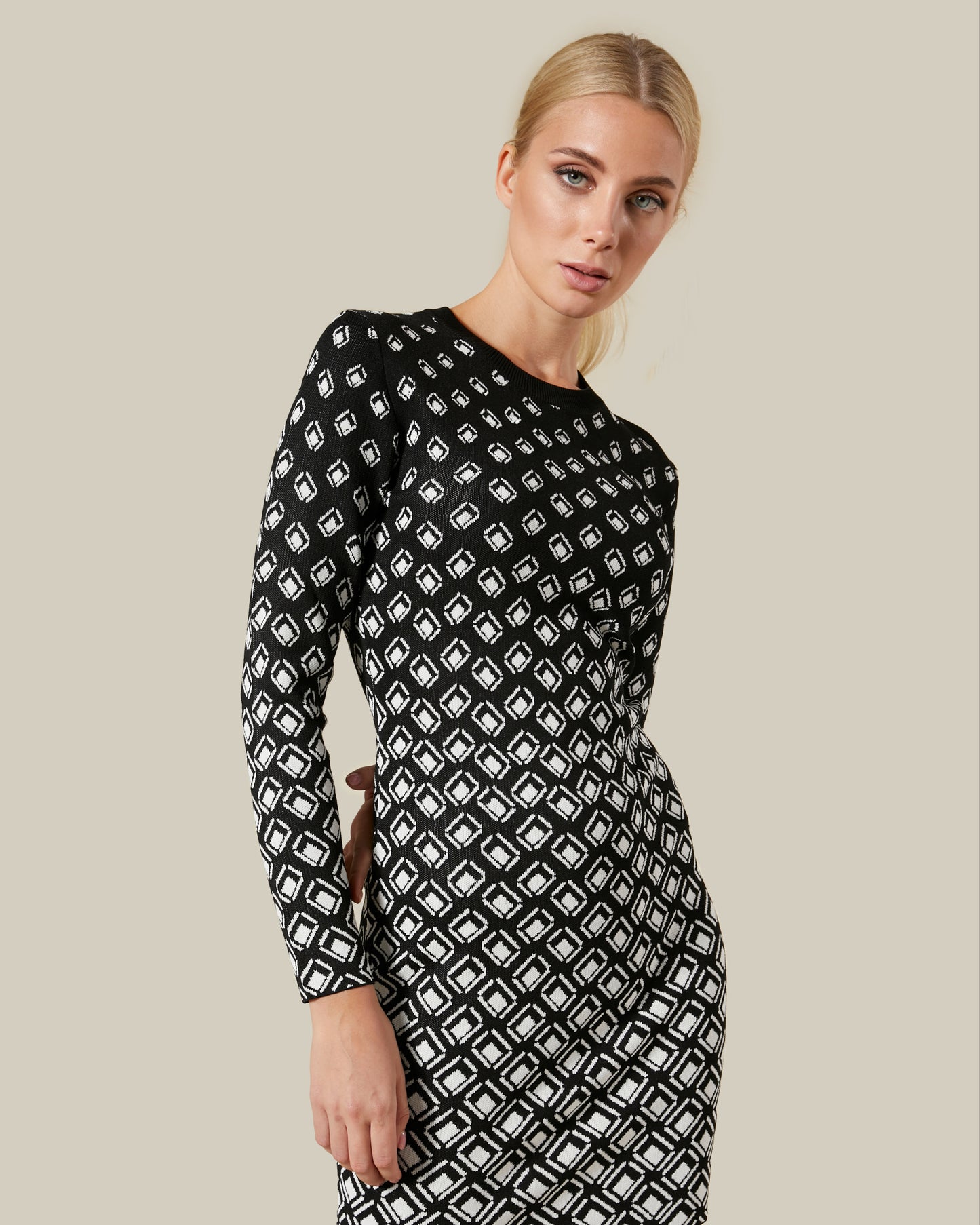 Geometric Patterned Knitted Dress
