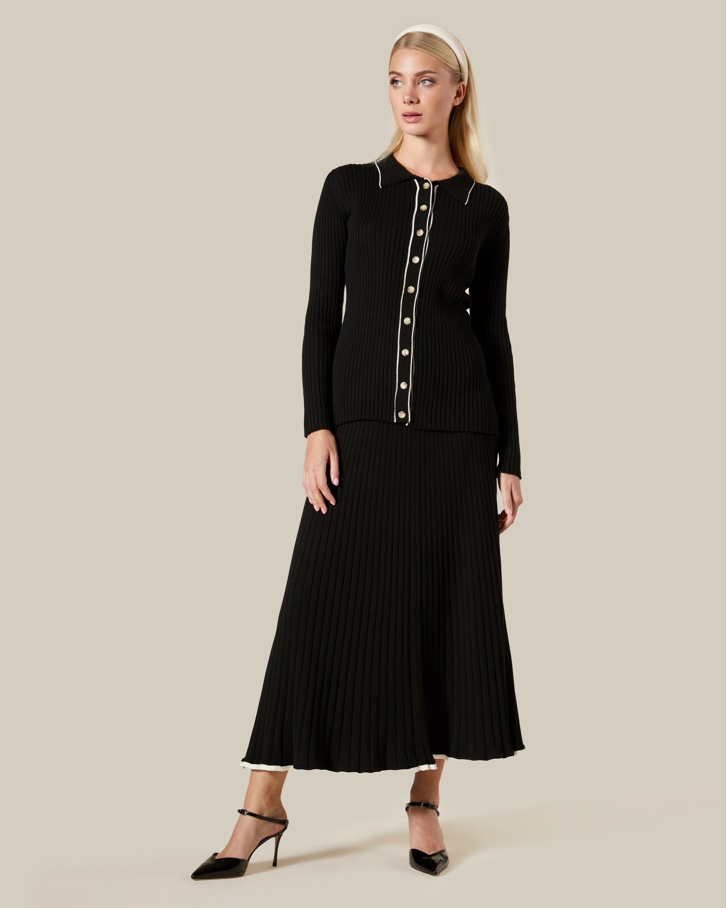 Contrast Tipping Ribbed Knit Sweater