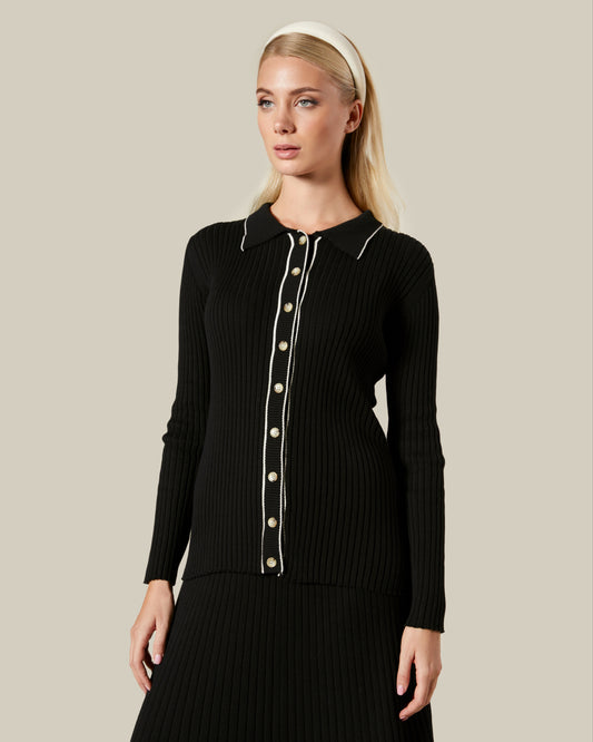 Contrast Tipping Ribbed Knit Sweater