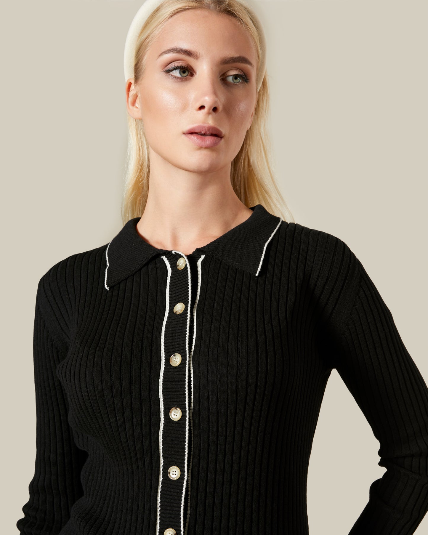 Contrast Tipping Ribbed Knit Sweater