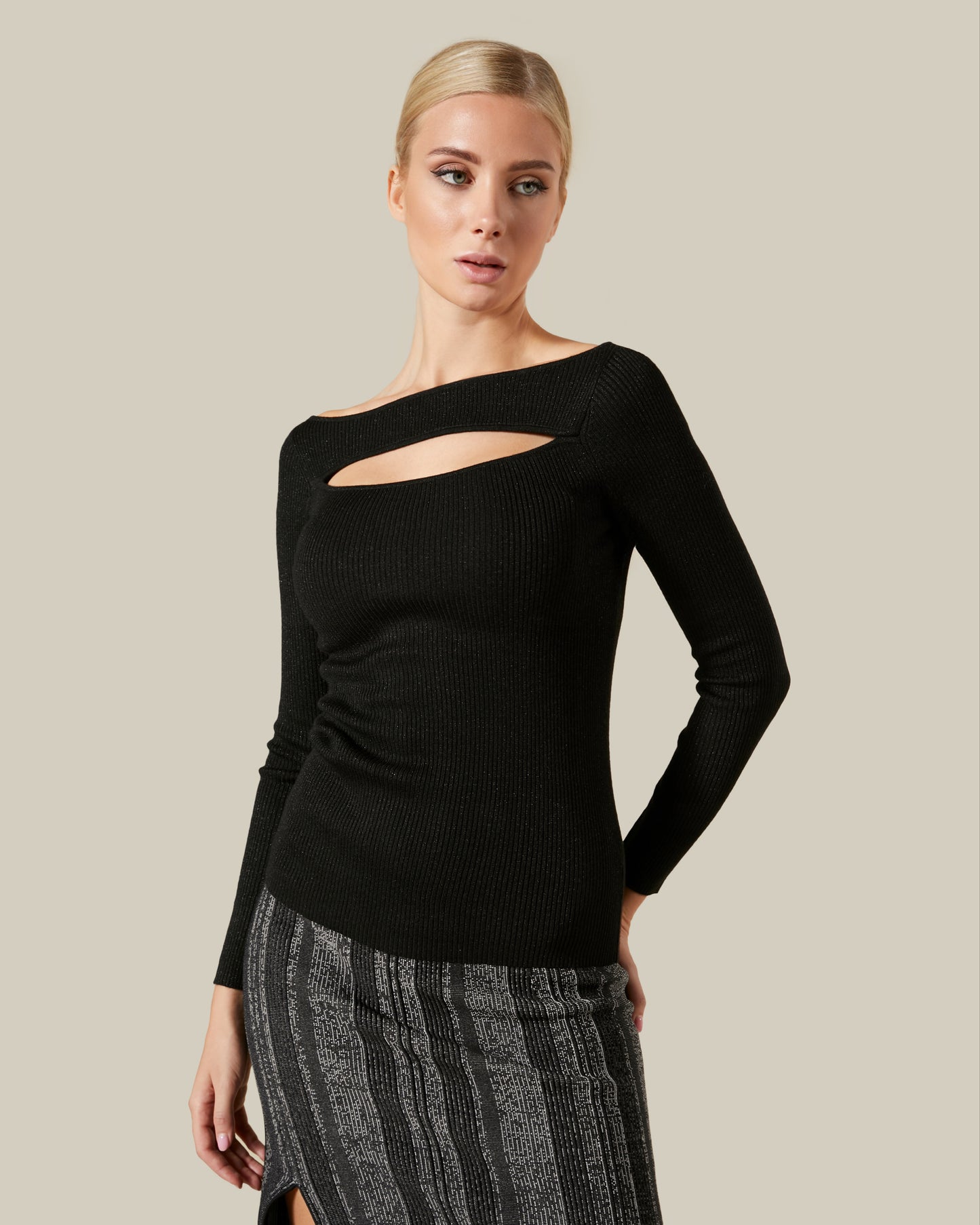 Ribbed Knit Cut-out Top