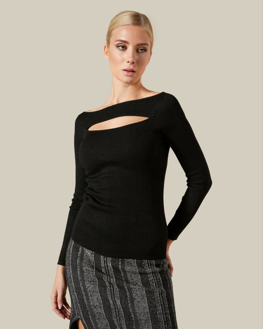 Ribbed Knit Cut-out Top