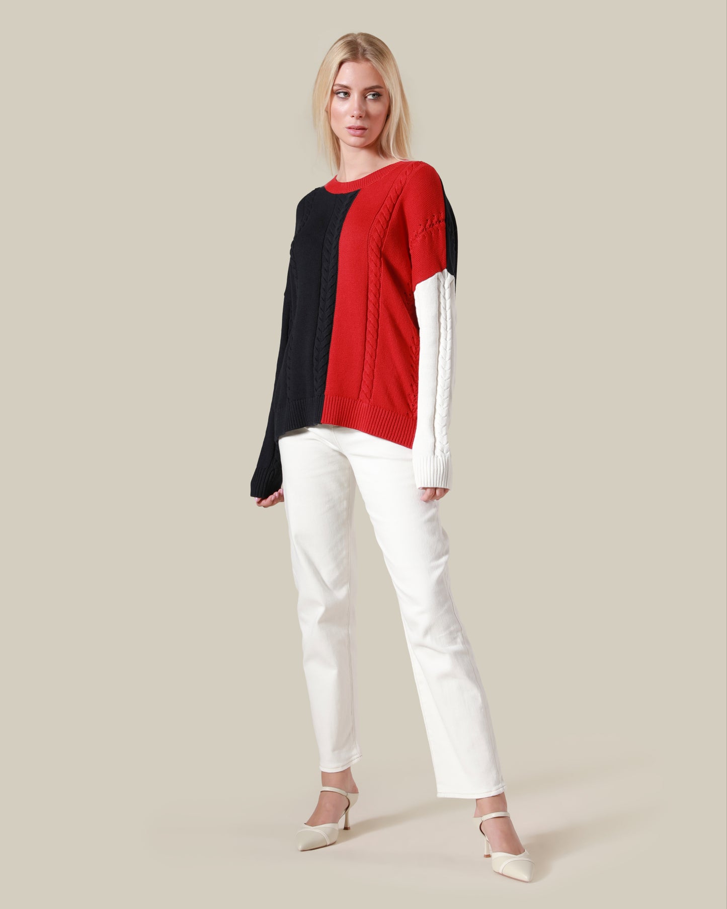Color-blocked Ribbed Knit Sweater