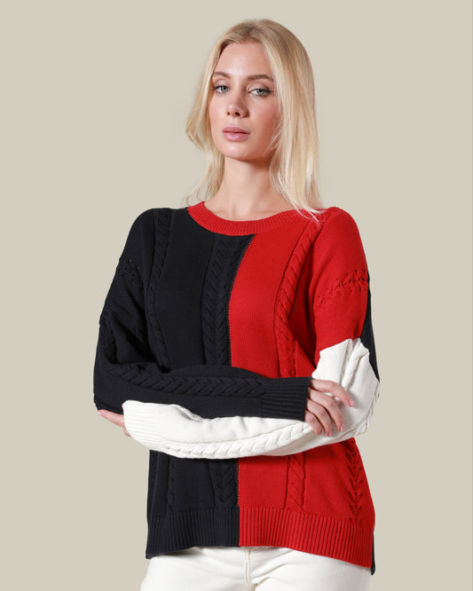 Color-blocked Ribbed Knit Sweater