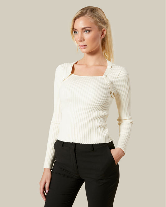 Ribbed Knit Square Neck Top