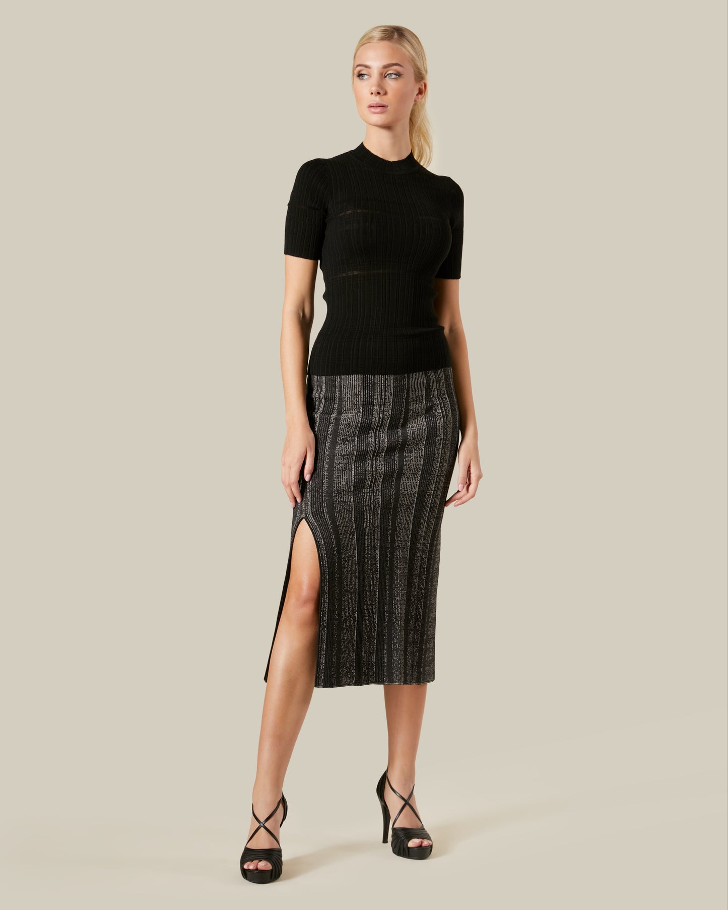Ribbed Knit Mock Neck Top