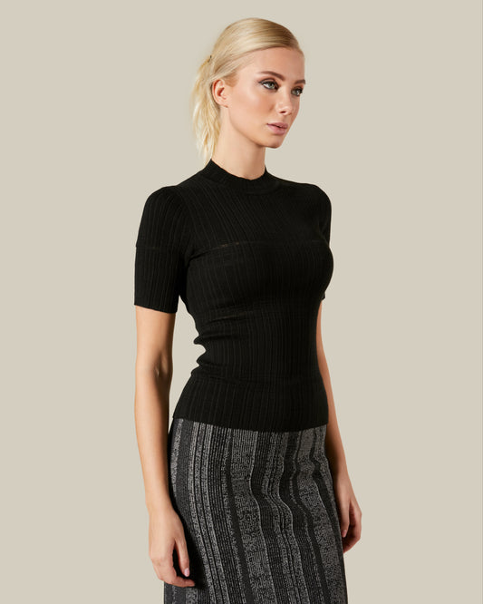 Ribbed Knit Mock Neck Top