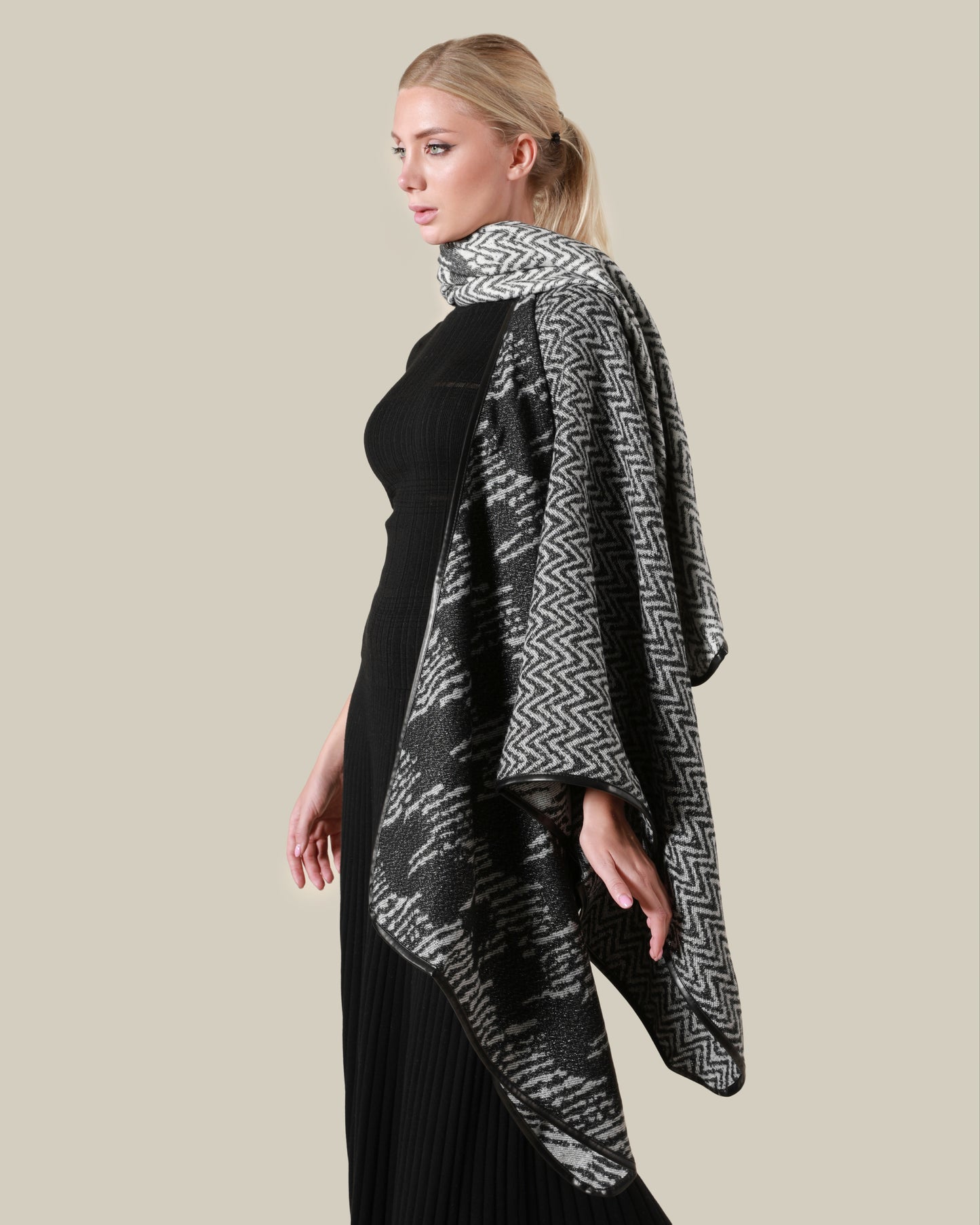 Contrast Panelled Poncho