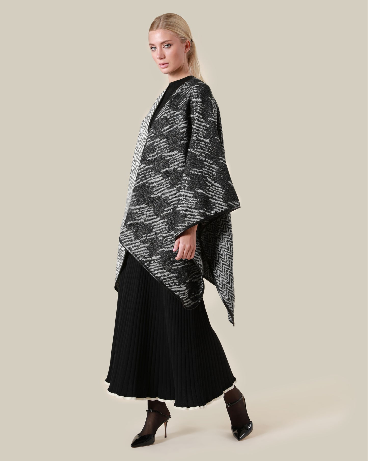 Contrast Panelled Poncho