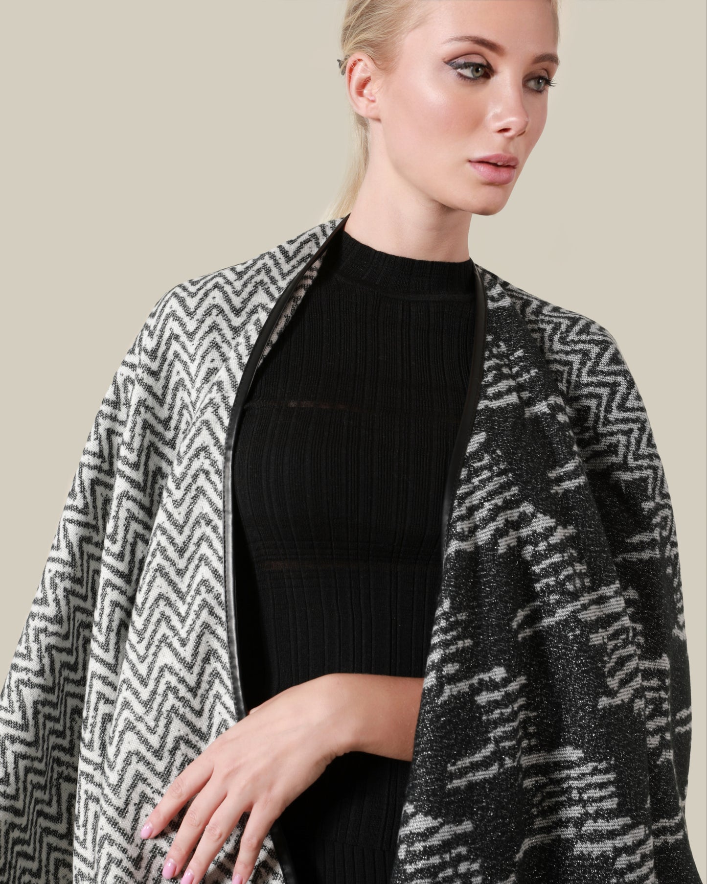 Contrast Panelled Poncho