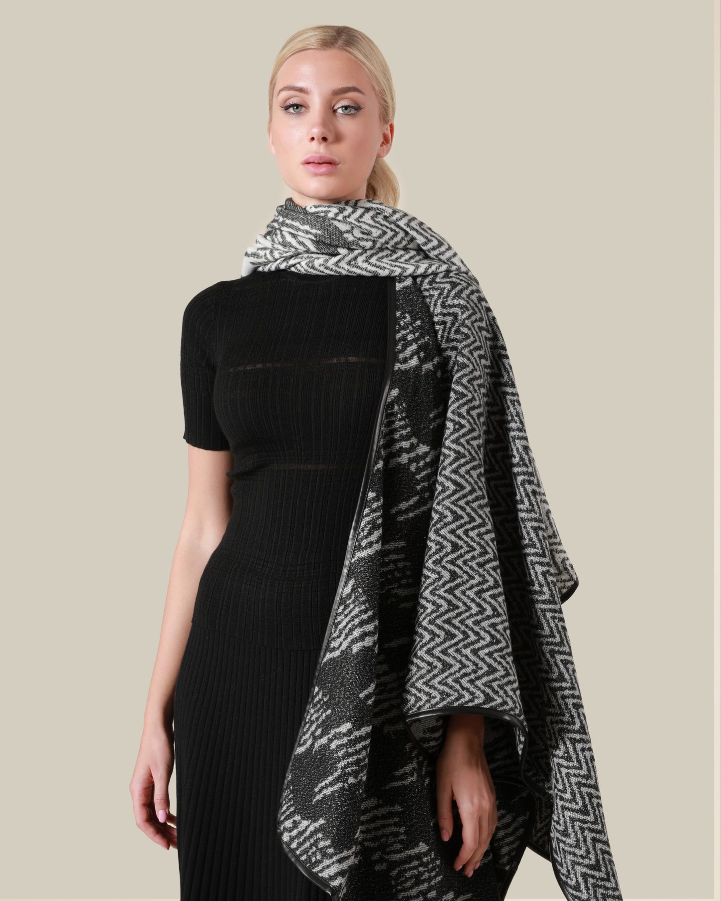Contrast Panelled Poncho