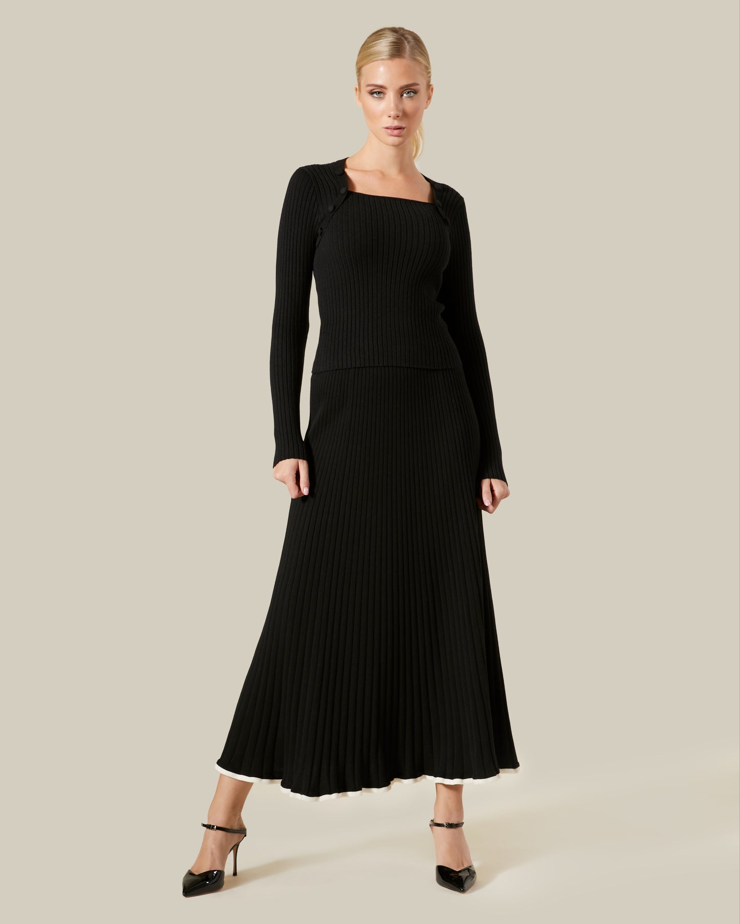 Ribbed Knit Square Neck Top
