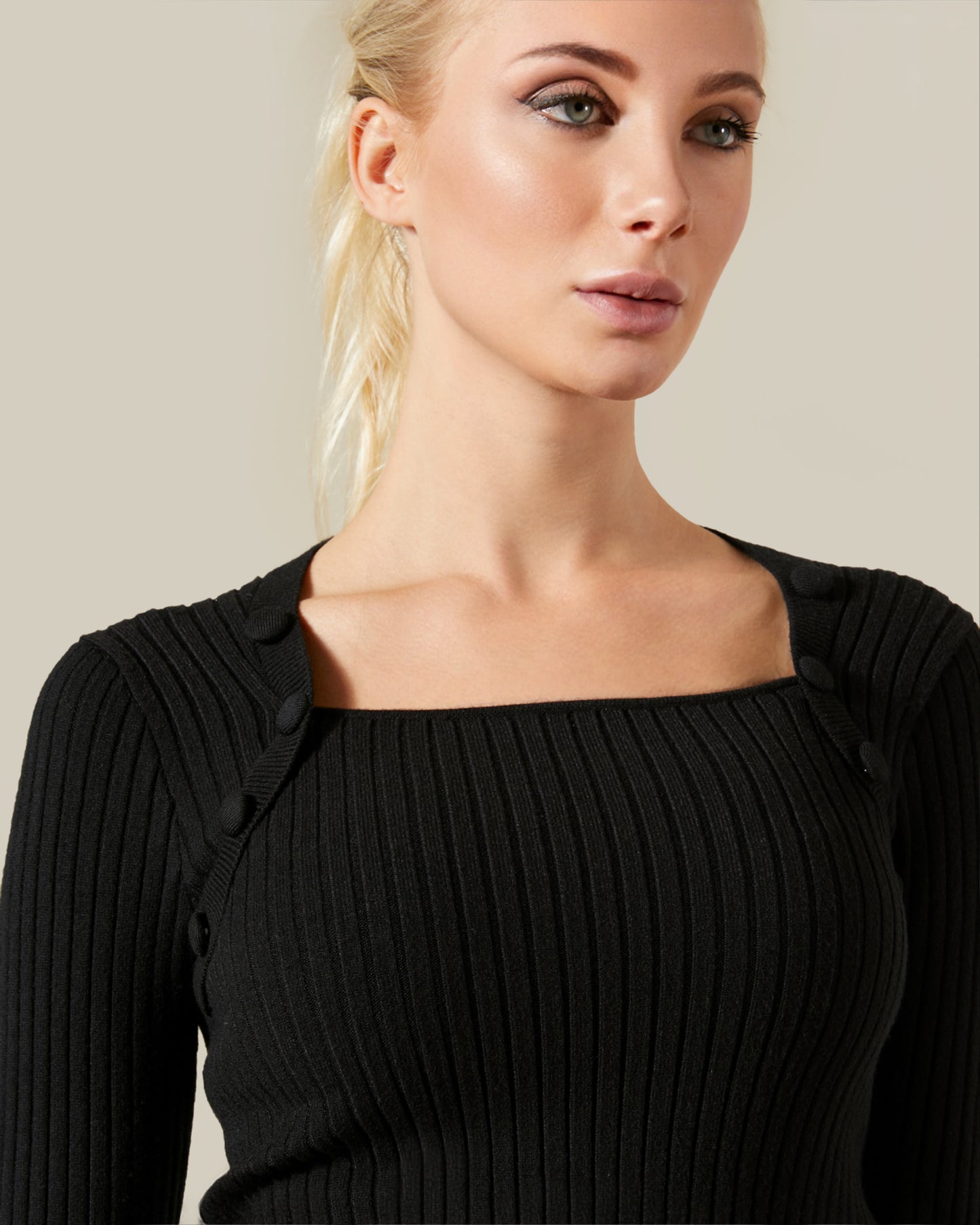 Ribbed Knit Square Neck Top