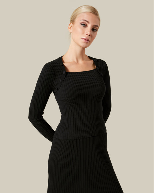 Ribbed Knit Square Neck Top