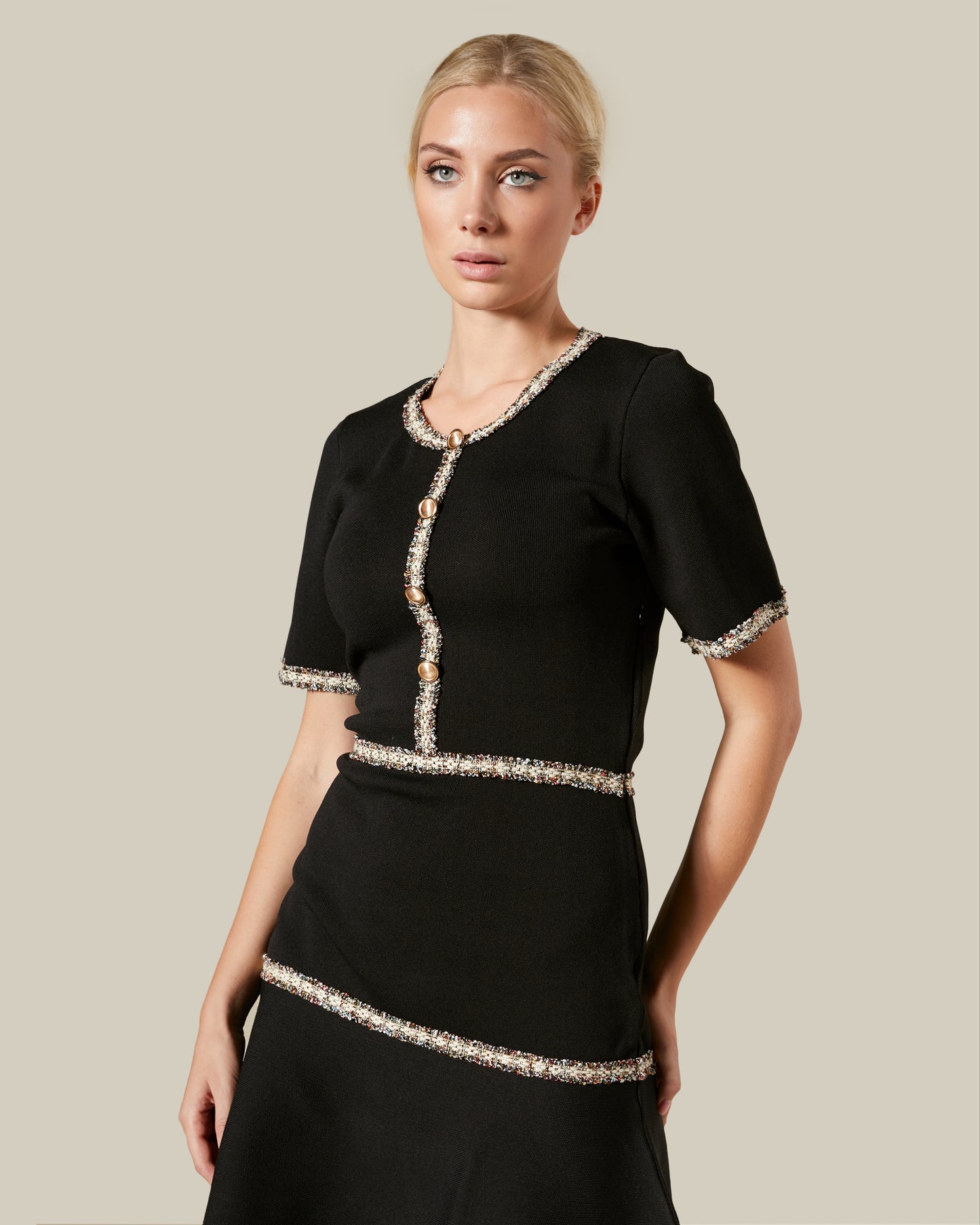 Tweed Trimmed Knitted Dress
