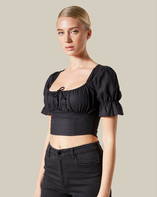 Crop Puffed Sleeve Top