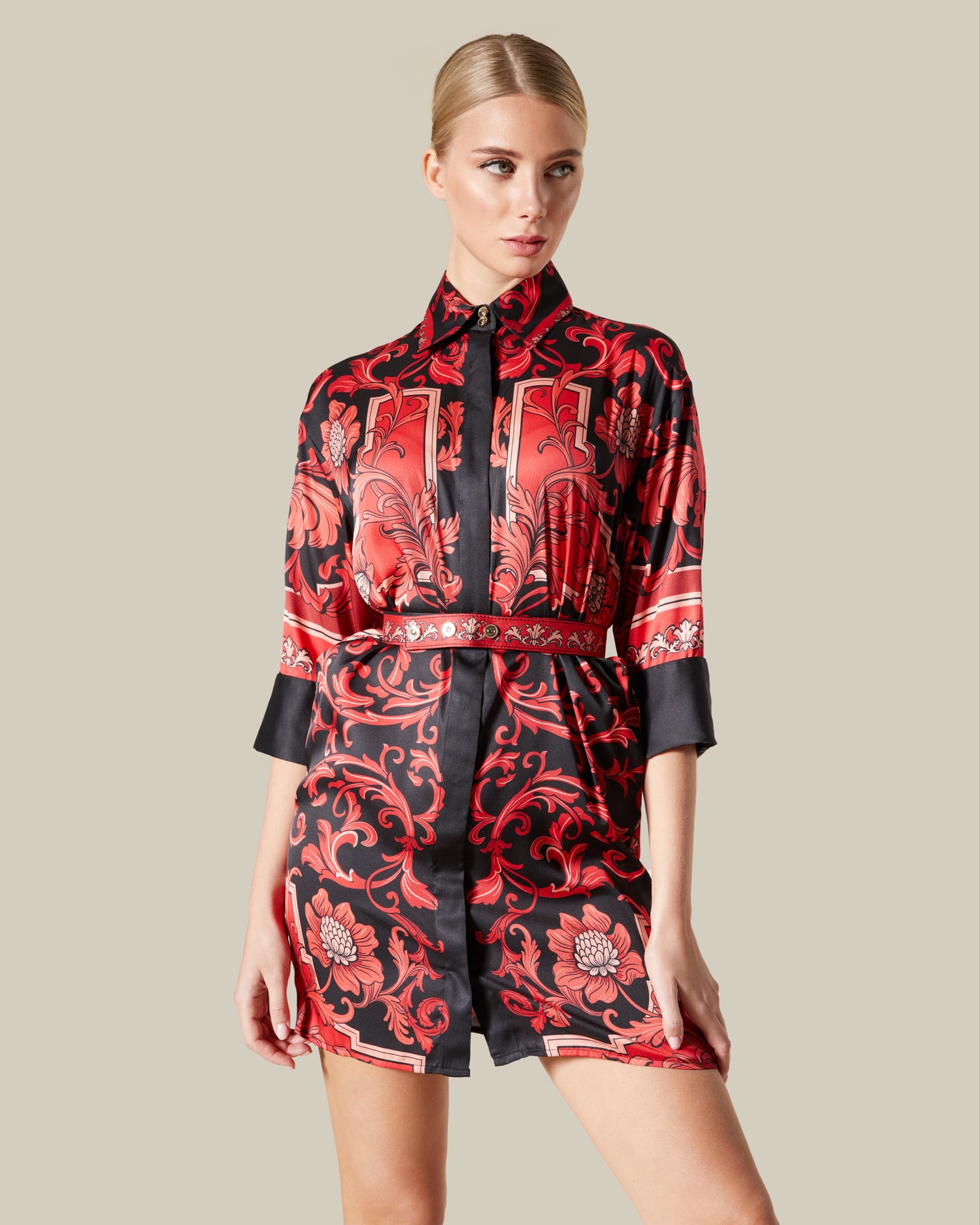 Damask Belted Dress