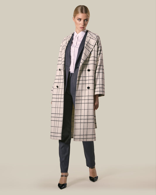 Checked Double Breasted Coat