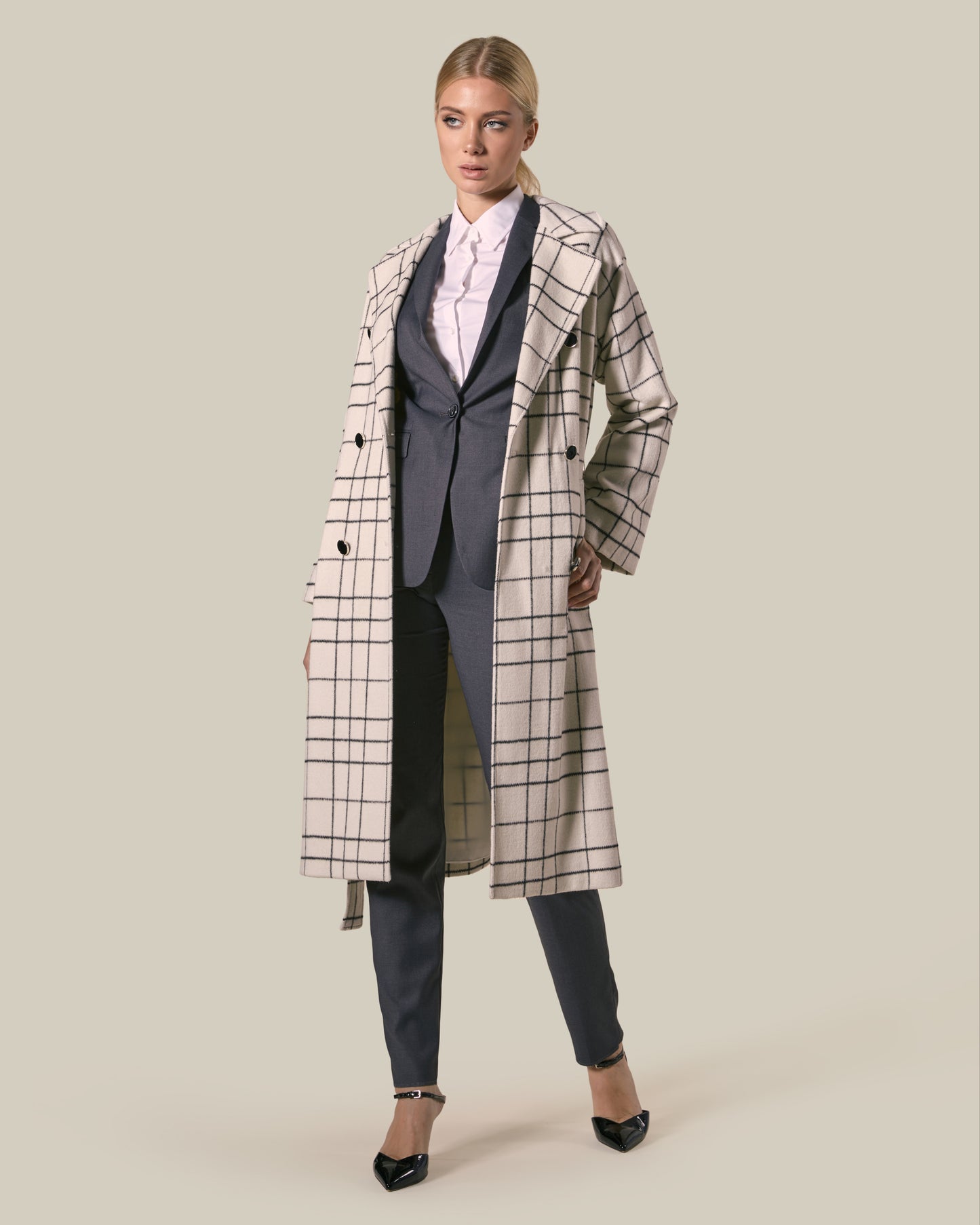 Checked Double Breasted Coat