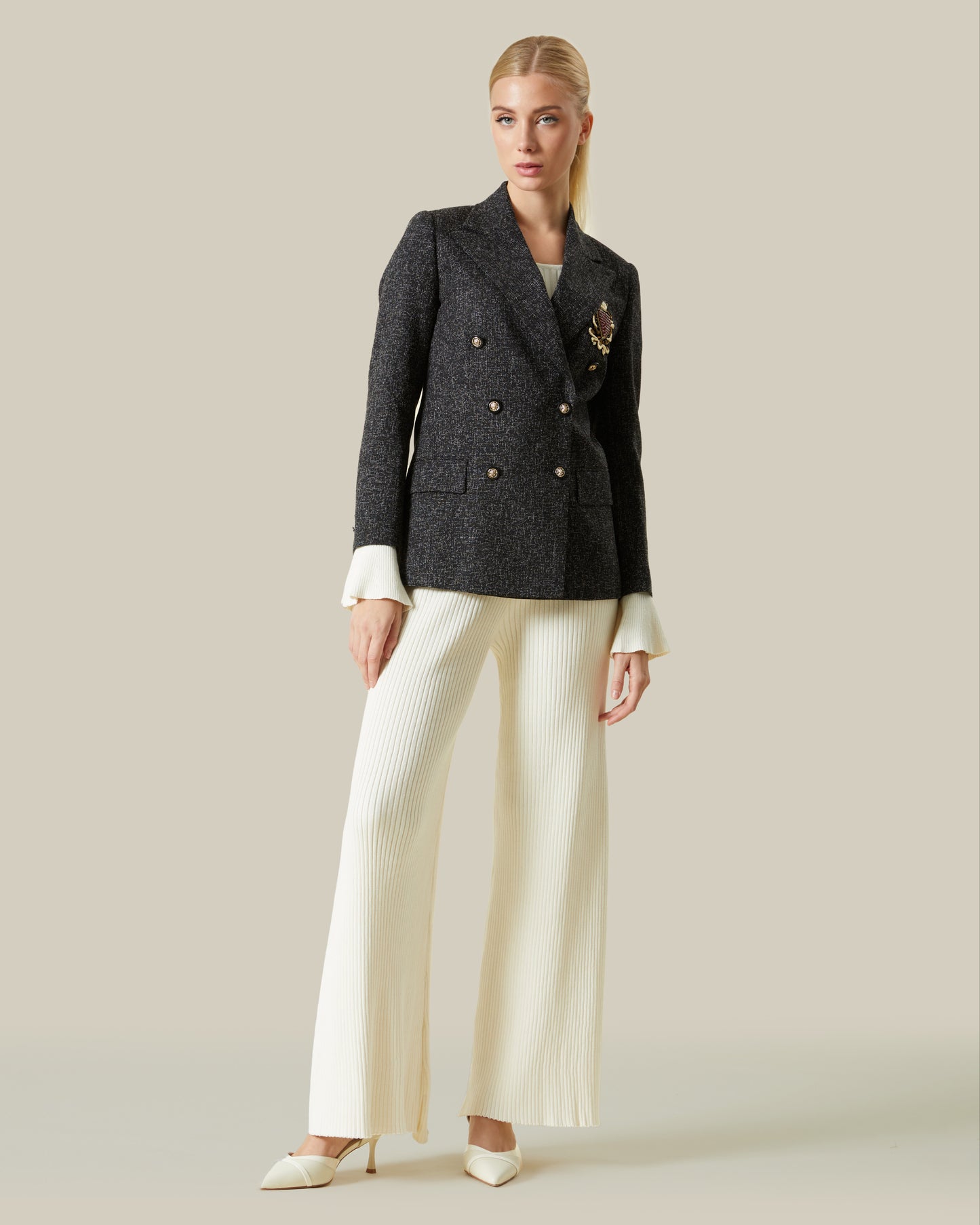 Tweed Embellished Logo Blazer
