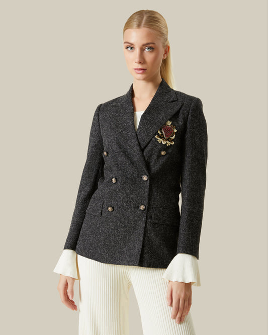 Tweed Embellished Logo Blazer