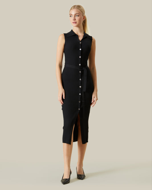 Buttoned Front Sleeveless Knit Dress