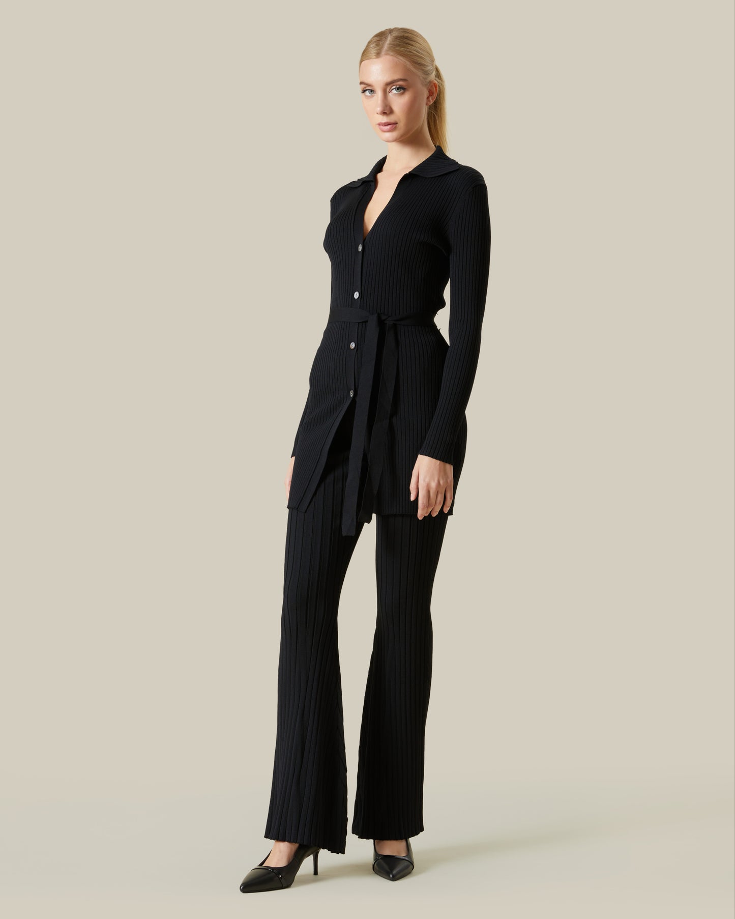 Ribbed Waist Sash Detailed Cardigan