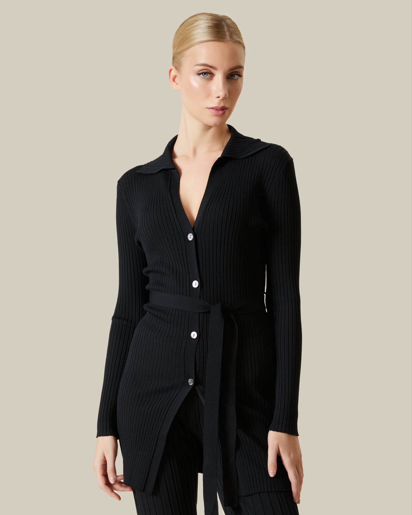 Ribbed Waist Sash Detailed Cardigan