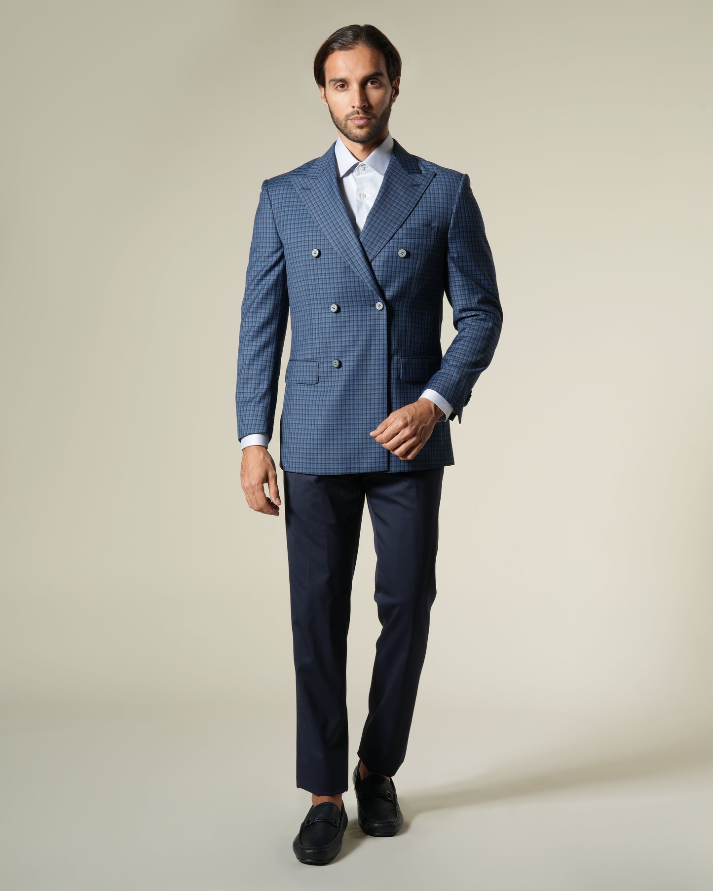 Checked Double-Breasted Suit Jacket