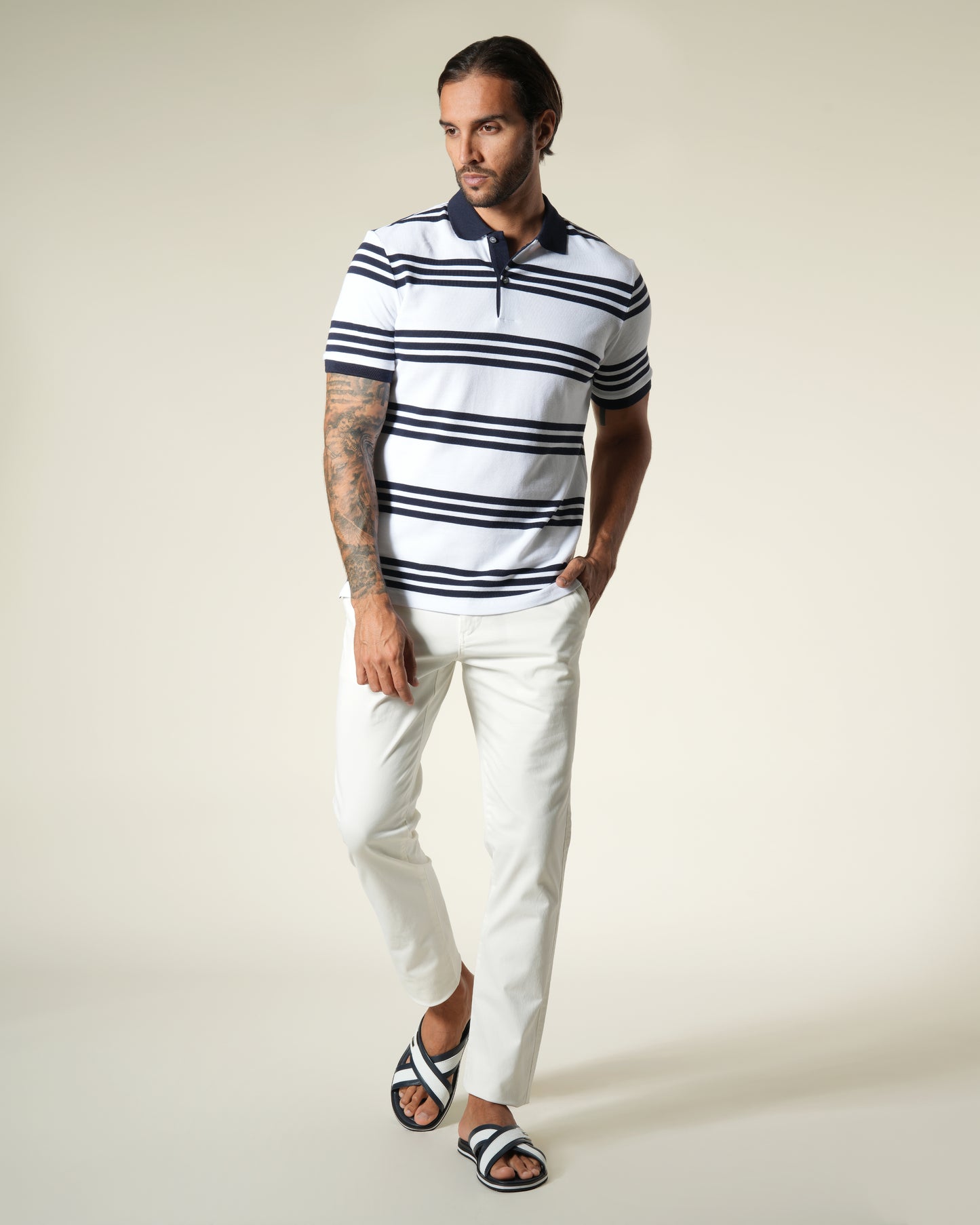 Striped Short Sleeve Cotton Polo Shirt