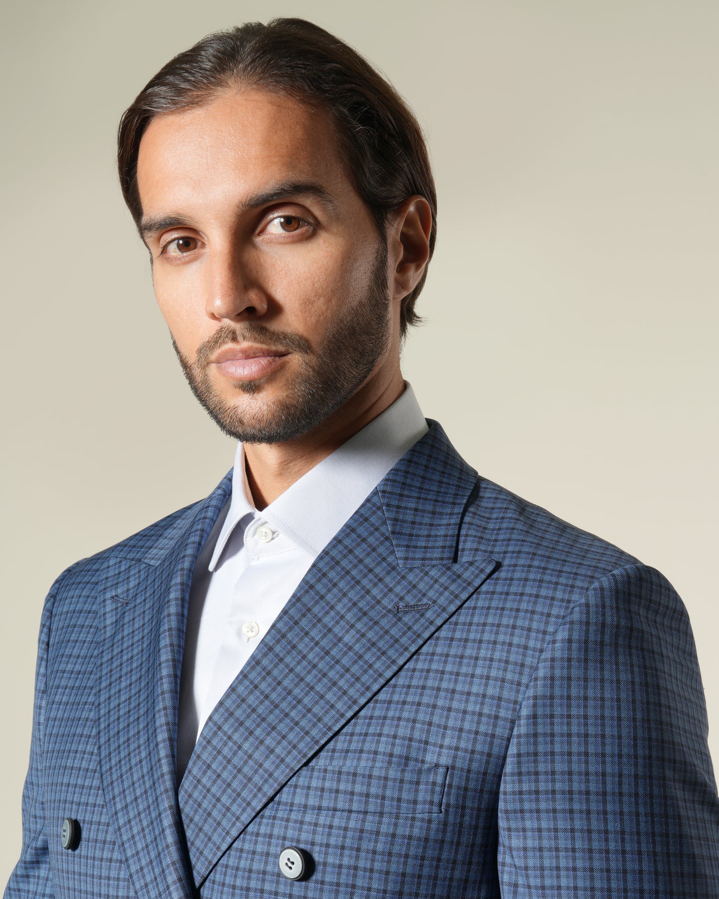Checked Double-Breasted Suit Jacket